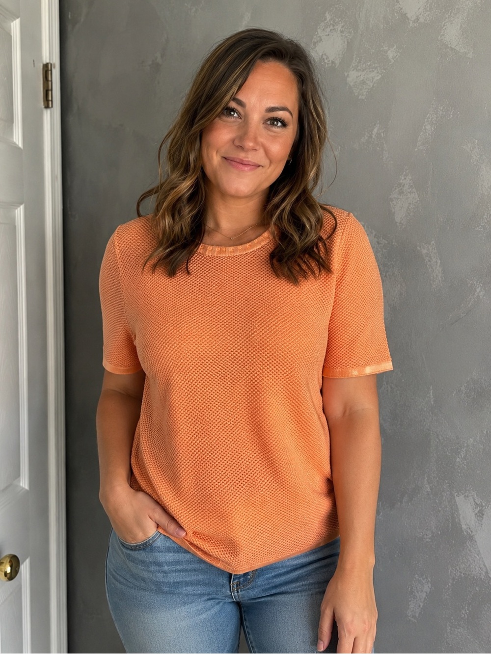 Tommy Bahama Orange Textured Knit 100% Cotton Top– Women’s Large – NWT
